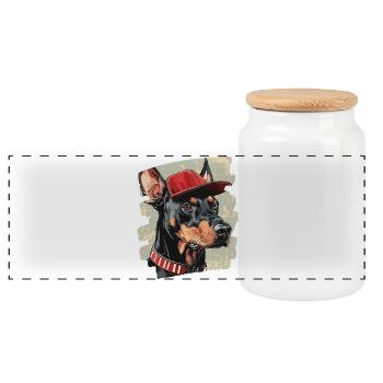 Doberman - Boîte à biscuits avec couvercle en bois - blanc - Devant