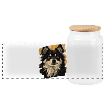 Finnish Lapphund - Panoramic Cookie Jar with Wooden Lid - white - Front