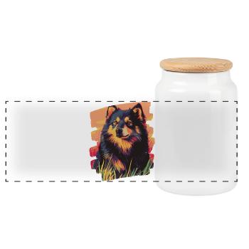 Finnish Lapphund - Panoramic Cookie Jar with Wooden Lid - white - Front