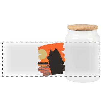 Finnish Lapphund - Panoramic Cookie Jar with Wooden Lid - white - Front