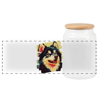 Finnish Lapphund - Panoramic Cookie Jar with Wooden Lid - white - Front