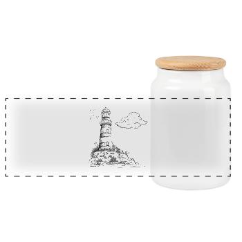 Leuchtturm Sketch Meer Urlaub - Panorama Keksdose mit Holzdeckel - Weiß - Vorne