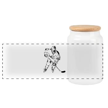 Eishockeyspieler Skizze - Panorama Keksdose mit Holzdeckel - Weiß - Vorne