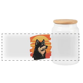 Finnish Lapphund - Panoramic Cookie Jar with Wooden Lid - white - Front