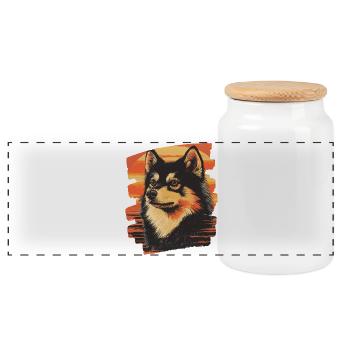 Finnish Lapphund - Panoramic Cookie Jar with Wooden Lid - white - Front