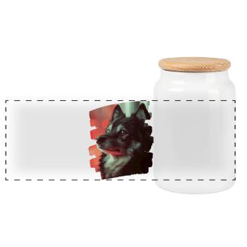 Finnish Lapphund - Panoramic Cookie Jar with Wooden Lid - white - Front