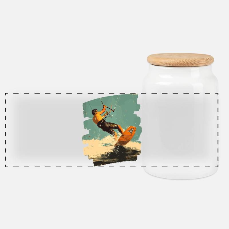 Kitesurfer - Panorama Keksdose mit Holzdeckel - Weiß