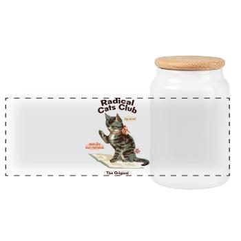 Radical Cats Club – Vintage Cat Lovers - Panoramic Cookie Jar with Wooden Lid - white - Front