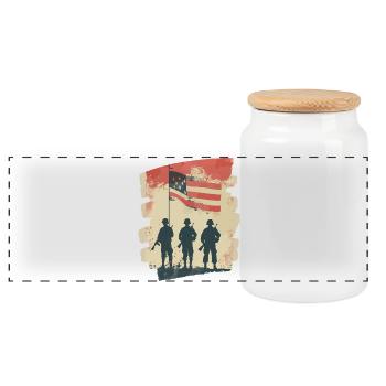 USA 4 - Panoramic Cookie Jar with Wooden Lid - white - Front