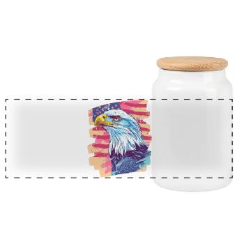 American flag with eagle - Panoramic Cookie Jar with Wooden Lid - white - Front