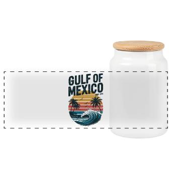 Gulf of Mexico Since 1672 Vintage Beach Sunset - Panoramic Cookie Jar with Wooden Lid - white - Front