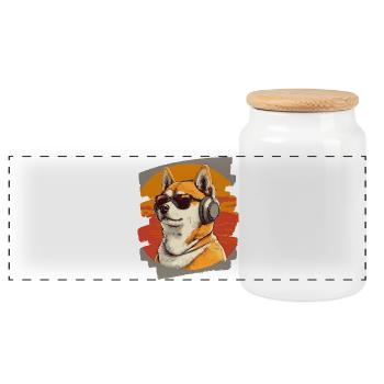 Shiba Inu - Panoramic Cookie Jar with Wooden Lid - white - Front