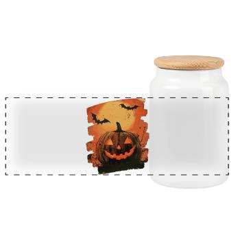 Halloween Pumpkin - Panoramic Cookie Jar with Wooden Lid - white - Front