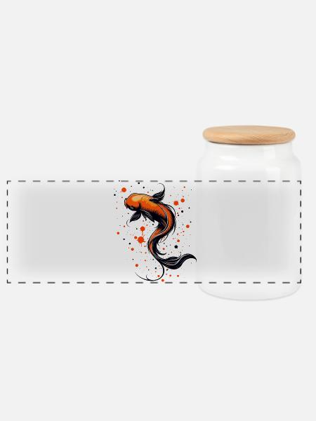 Koi Fisch Harmonie - Panorama Keksdose mit Holzdeckel - Weiß