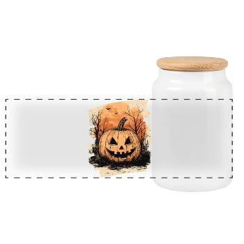 Halloween Kürbis - Panorama Keksdose mit Holzdeckel - Weiß - Vorne