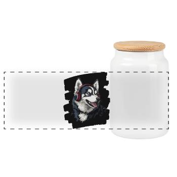 Husky - Panoramic Cookie Jar with Wooden Lid - white - Front