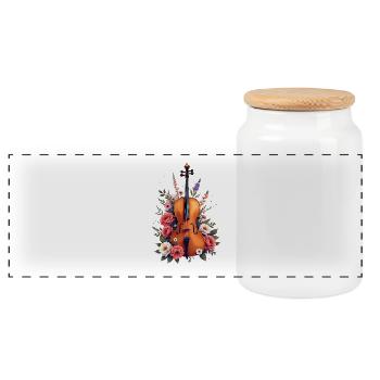 Elegante Violine mit Blumendekor - Panorama Keksdose mit Holzdeckel - Weiß - Vorne