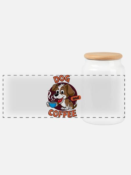 dog&coffee - Panoramic Cookie Jar with Wooden Lid - white