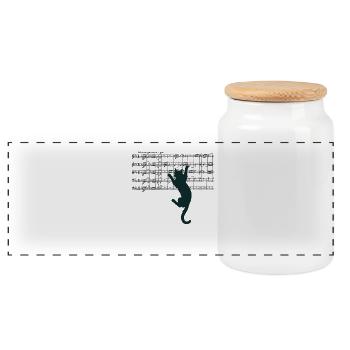 Beethoven Symphony No. 5 Sheet Music with Cat Motif - Panoramic Cookie Jar with Wooden Lid - white - Front