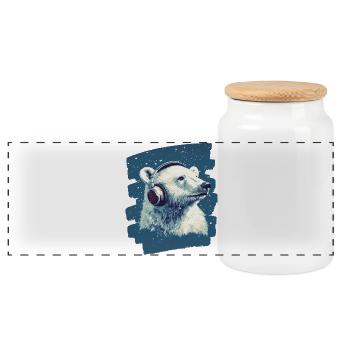 Polar bear - Panoramic Cookie Jar with Wooden Lid - white - Front