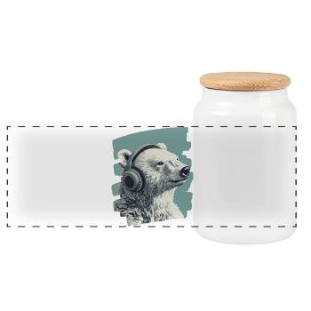 Polar bear - Panoramic Cookie Jar with Wooden Lid - white - Front