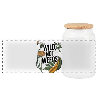 Wild Not Weeds - Nature-Inspired Foraging Art - Panoramic Cookie Jar with Wooden Lid - white - Front