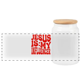 Jesus Ist mein Influencer - Christlicher Glaube - Panorama Keksdose mit Holzdeckel - Weiß - Vorne