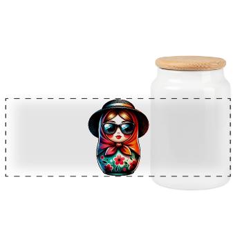 Russian Girl! Matryoshka Russian for Russians - Panoramic Cookie Jar with Wooden Lid - white - Front