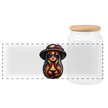 Russian Girl! Matryoshka Russian for Russians - Panoramic Cookie Jar with Wooden Lid - white - Front