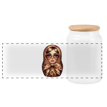 Russian Girl! Matryoshka Russian for Russians - Panoramic Cookie Jar with Wooden Lid - white - Front