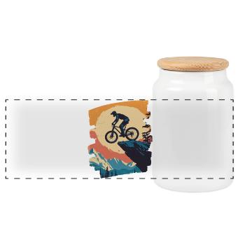Mountain bikers Downhill Mountains Cycling - Panoramic Cookie Jar with Wooden Lid - white - Front
