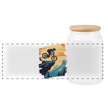 Mountain bikers Downhill Mountains Cycling - Panoramic Cookie Jar with Wooden Lid - white - Front