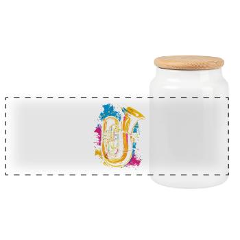 Tuba Street Art - Panoramic Cookie Jar with Wooden Lid - white - Front
