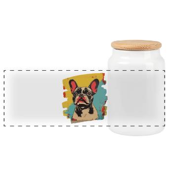 Frenchie Französische Bulldogge - Panorama Keksdose mit Holzdeckel - Weiß - Vorne