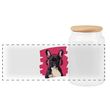 Frenchie Französische Bulldogge - Panorama Keksdose mit Holzdeckel - Weiß - Vorne