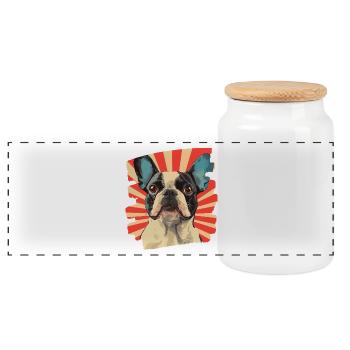 Frenchie Französische Bulldogge - Panorama Keksdose mit Holzdeckel - Weiß - Vorne