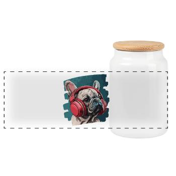 Frenchie Französische Bulldogge - Panorama Keksdose mit Holzdeckel - Weiß - Vorne
