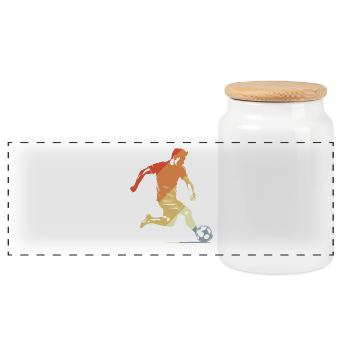 Soccer Boy Vintage Look - Panoramic Cookie Jar with Wooden Lid - white - Front