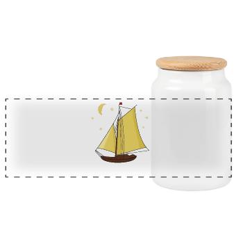 Sailboat Boat Ship Seafaring Stars Moon - Panoramic Cookie Jar with Wooden Lid - white - Front