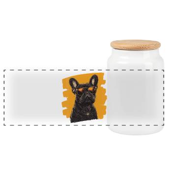 Frenchie Französische Bulldogge - Panorama Keksdose mit Holzdeckel - Weiß - Vorne