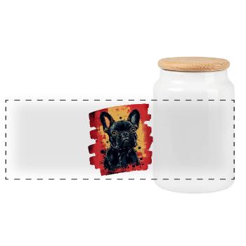 Frenchie Französische Bulldogge - Panorama Keksdose mit Holzdeckel - Weiß - Vorne