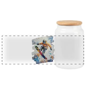 Snowboarder Pulverschnee - Panorama Keksdose mit Holzdeckel - Weiß - Vorne