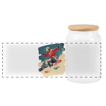 Snowboarder Pulverschnee - Panorama Keksdose mit Holzdeckel - Weiß - Vorne