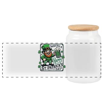 Irish St. Patrick's Day Leprechaun - Panoramic Cookie Jar with Wooden Lid - white - Front