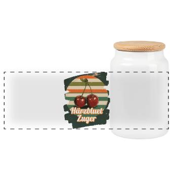 Härzbluetzuger Zuger Chriesi Cherries Canton Zug - Panoramic Cookie Jar with Wooden Lid - white - Front