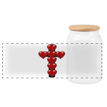Herz Herzen Kreuz Kreuze Kruzifix - Panorama Keksdose mit Holzdeckel - Weiß - Vorne