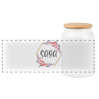 Saga Girl Name Personalized Gift - Panoramic Cookie Jar with Wooden Lid - white - Front