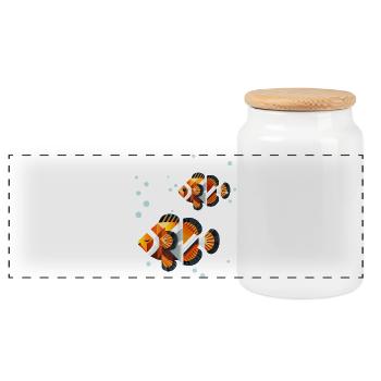 Two Clownfish – Geometric Ocean Illustration - Panoramic Cookie Jar with Wooden Lid - white - Front