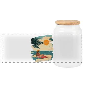Sommer Strand Retro - Panorama Keksdose mit Holzdeckel - Weiß - Vorne