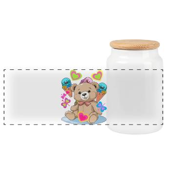 Teddy Birthday Heart Hearts Child Kids Baby - Panoramic Cookie Jar with Wooden Lid - white - Front